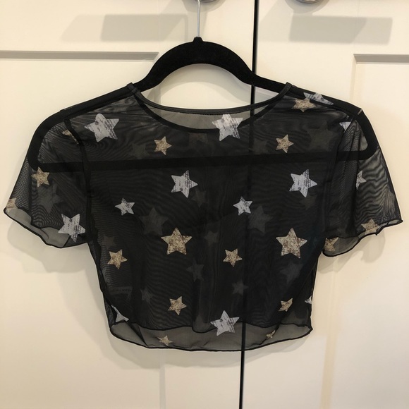 Zaful Crop See-through Shirt With Stars | Size S - Picture 2 of 3